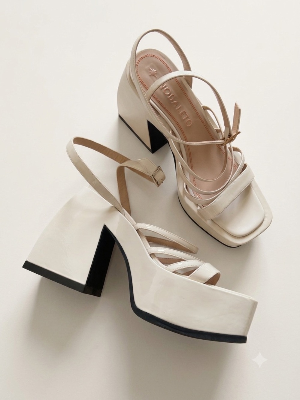 Nodatelo Sz 8 (38) Bulla Chibi Cream Patent Leather 110mm Platform Heel Sandals